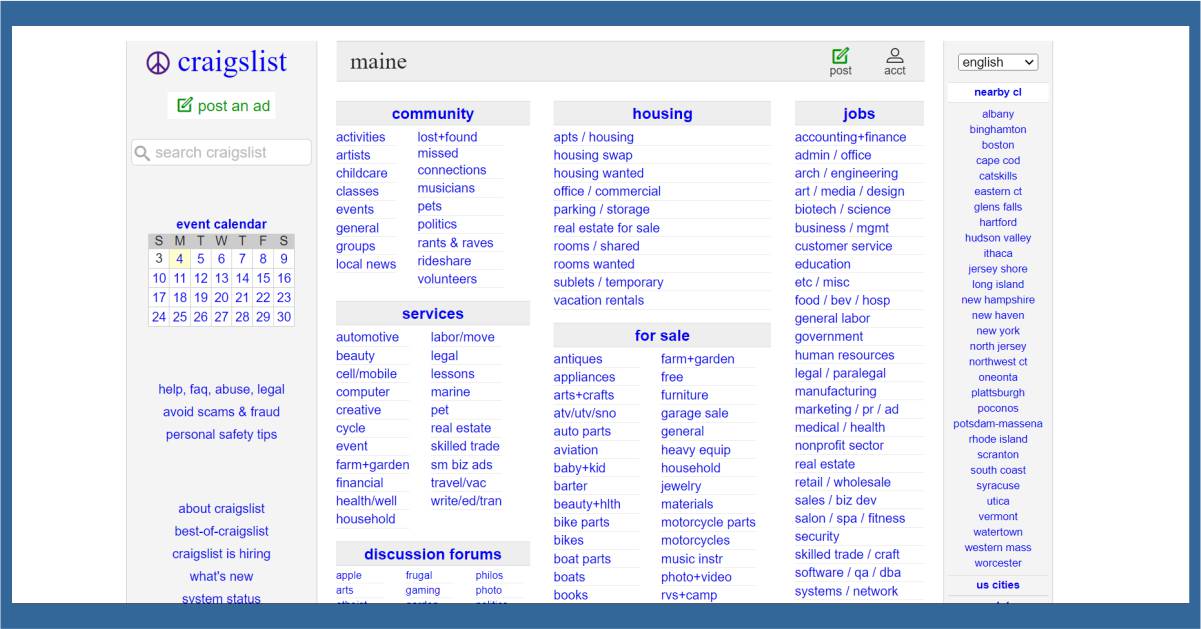 Craigslist Maine An American Online Platform For All Local Classifieds